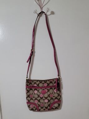 Coach Pink Accent Signature Pattern Crossbody Bag